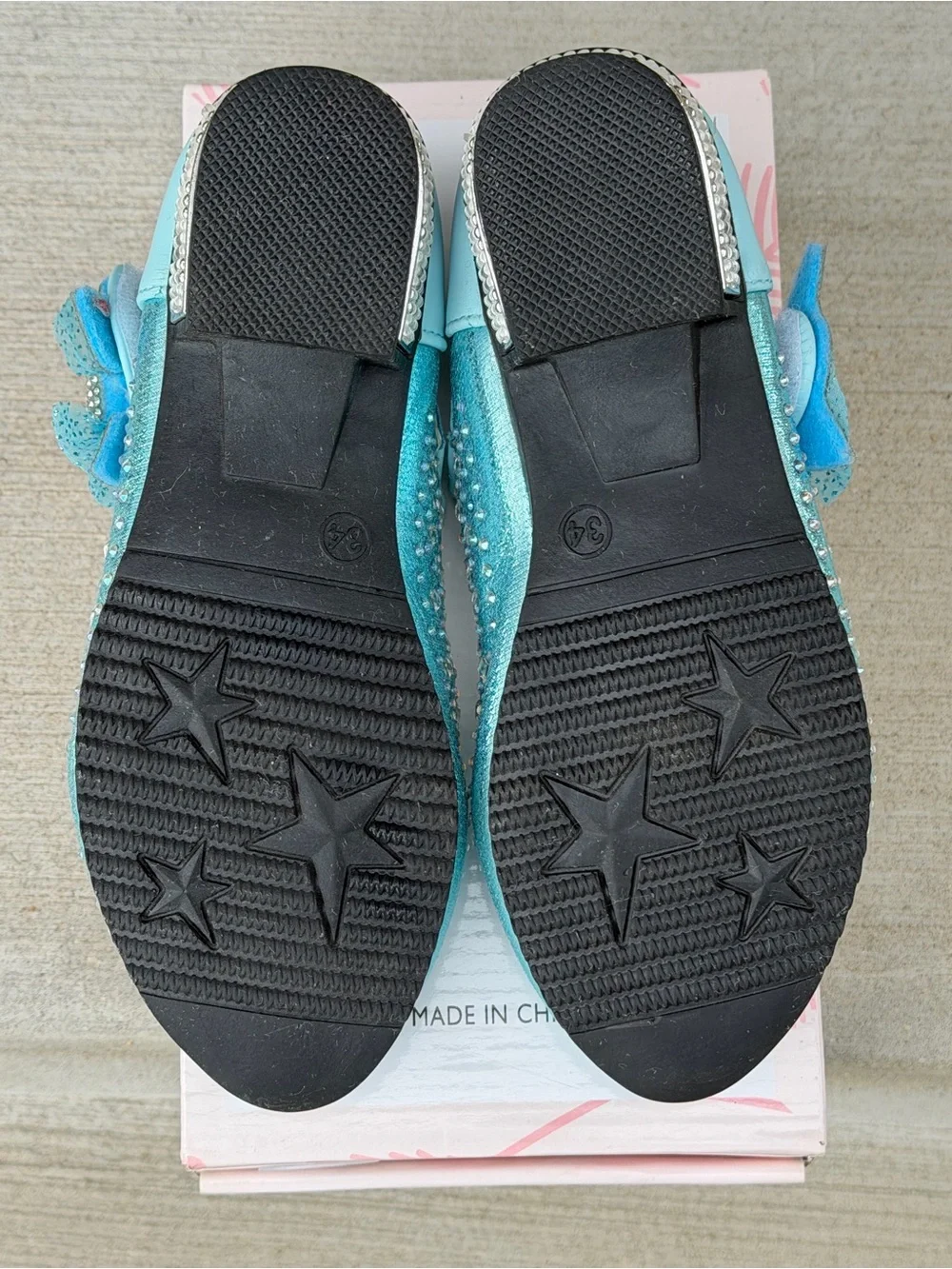 Sparkle Mary Jane Shoes in Light Blue with Butterfly Accent